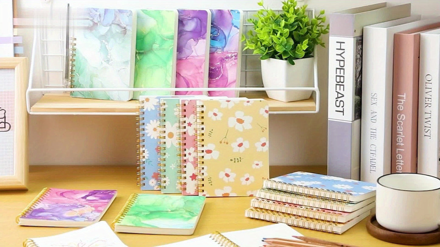 A6 Spiral Notebooks 8 Pack – Floral Design College Ruled Journals with Tear-Off Pages | Portable Memo Pads for Students & Office | Gift Set