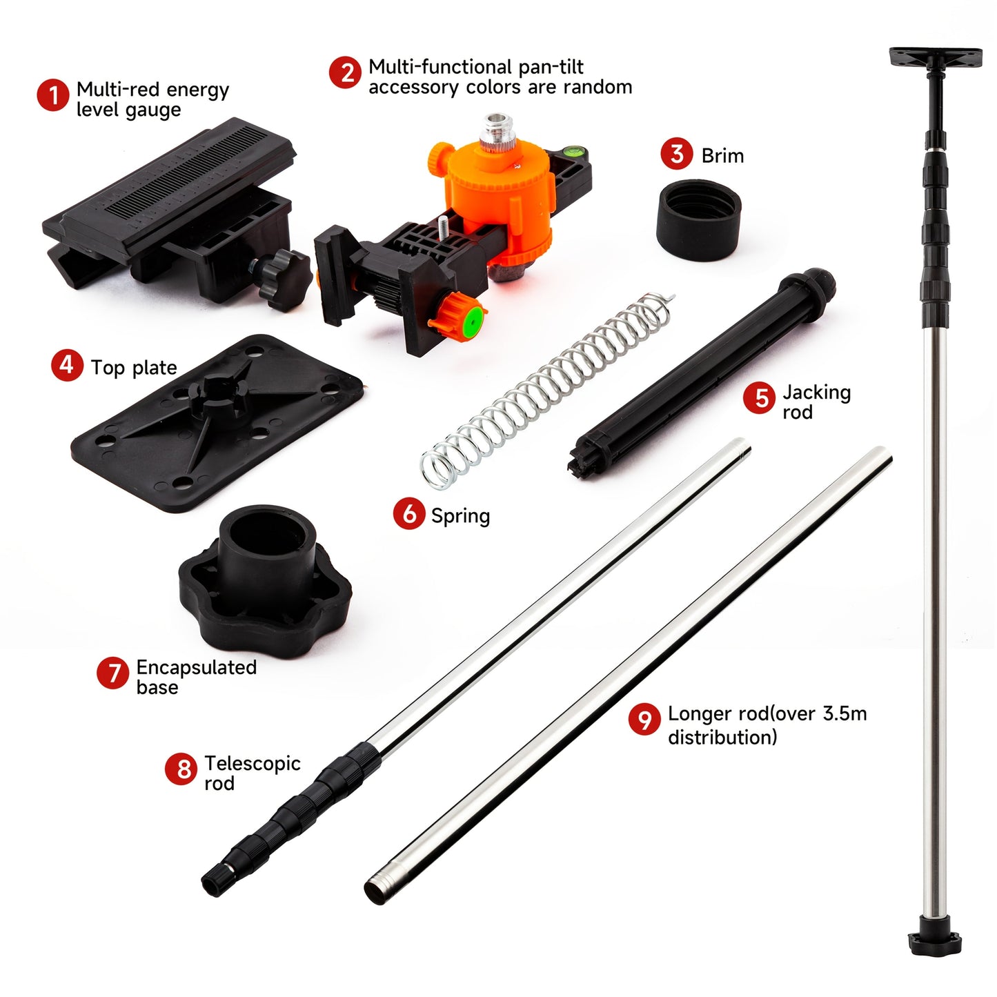 Telescoping Laser Level Pole 15.4ft / 4.7m – Adjustable Extension Rod with 1/4"-20 & 5/8"-11 Thread Mount for Rotary and Line Lasers