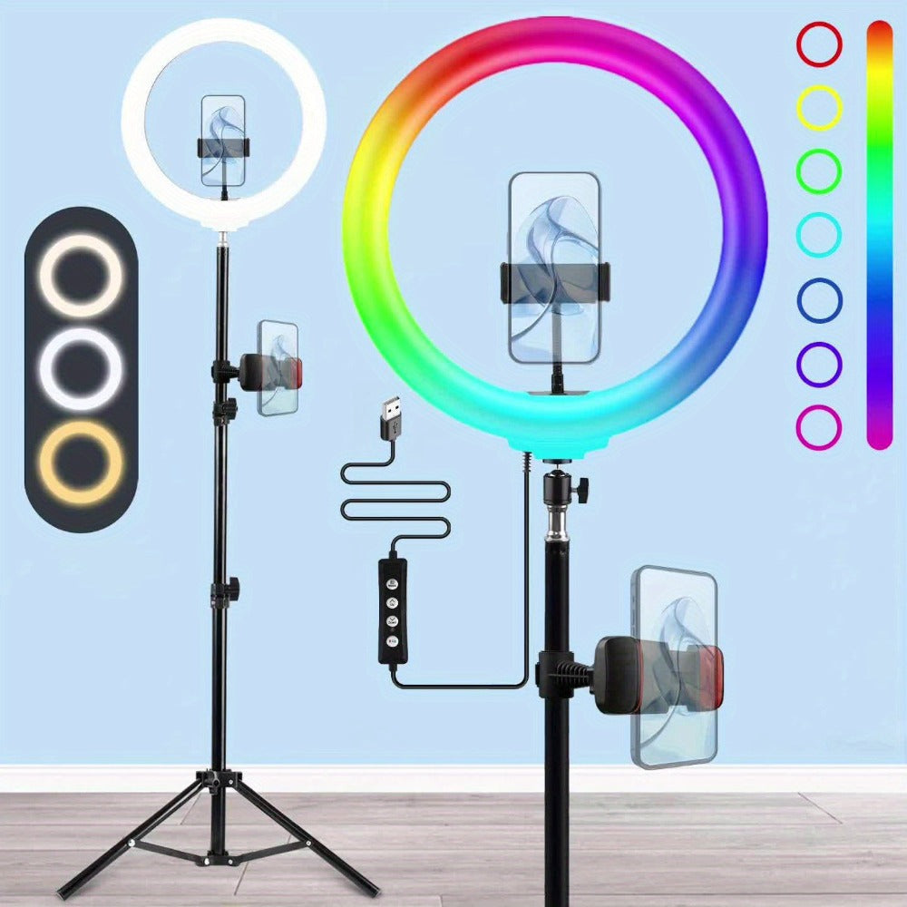 RGB Ring Light 12 Inch Dimmable with 63 Inch Adjustable Tripod USB Powered Phone Stand Gimbal for an Everyday Personal Care Routine
