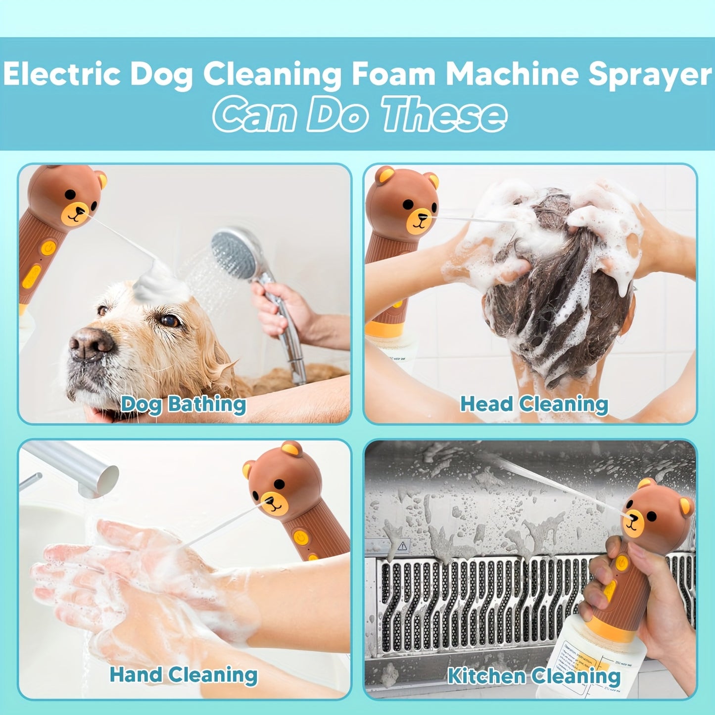 Pet Foam Bath Dispenser Electric – Automatic Dog Soap Shampoo Mixing Bottle IPX7 Waterproof Rechargeable Cleaning Foam Machine for Dog Cat