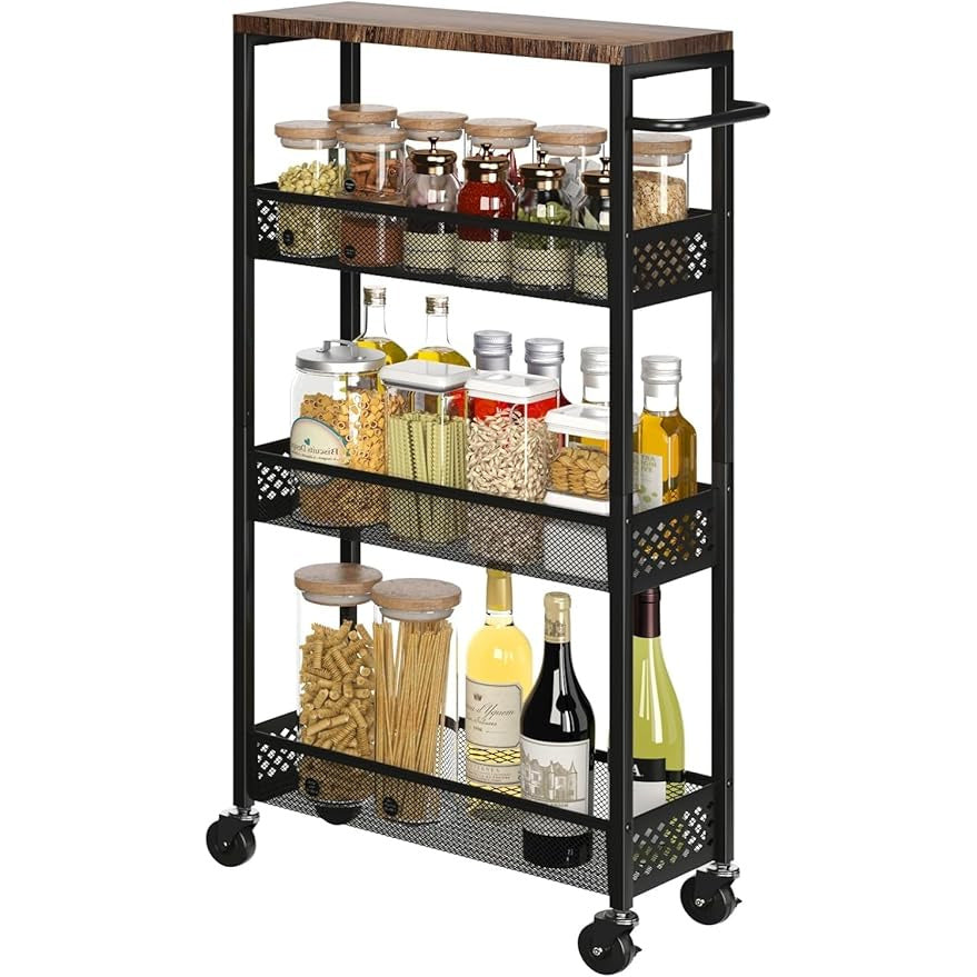 Rolling Storage Carts and Kitchen Carts shown in the Black option