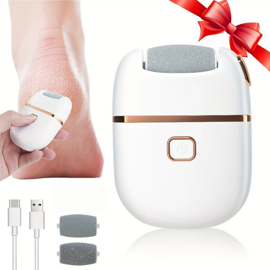 Callus Remover for Feet Electric Rechargeable Foot Grinder with 3 Grinding Heads & 2 Speed Settings – USB Portable Pedicure Tool for Cracked