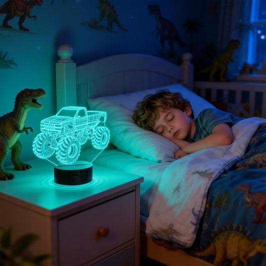 Monster Truck 3D Illusion Night Light 16 Color Changing LED Lamp Remote Control USB Powered for Entryways, Bedrooms and Living Spaces