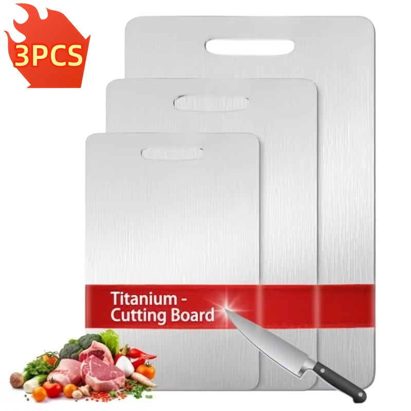 Titanium Cutting Board Set 3-Piece Kitchen Prep Boards, Hook Handles Rounded Edges Space-Saving Design