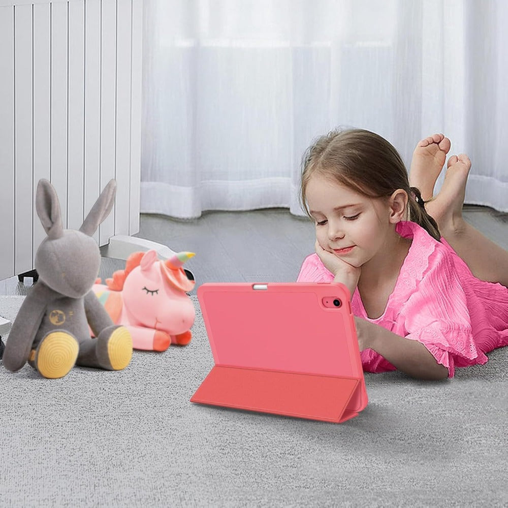 Pink Folio Tablet Case for 10.9-Inch iPad 10th Generation 2022 with Pencil Holder and Tri-Fold Stand
