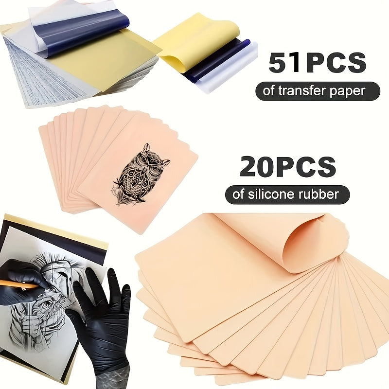 Tattoo Practice Skin Kit, Double-Sided Silicone Training Skin with Transfer Papers for Microneedling