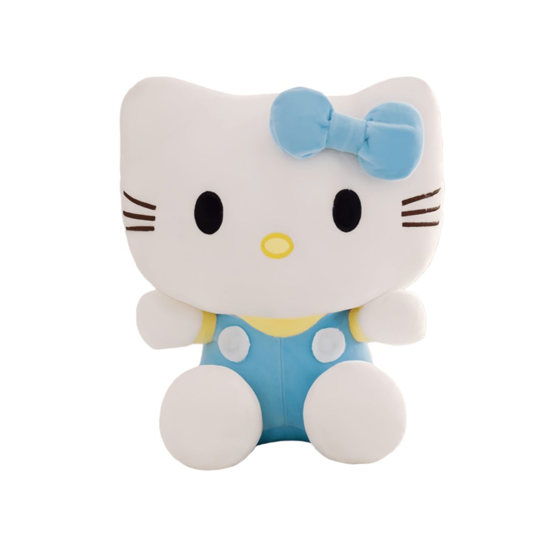 Plush Toy Bow-Wearing Cat Character Doll with Red, Pink or Blue Color Options and Soft Fabric