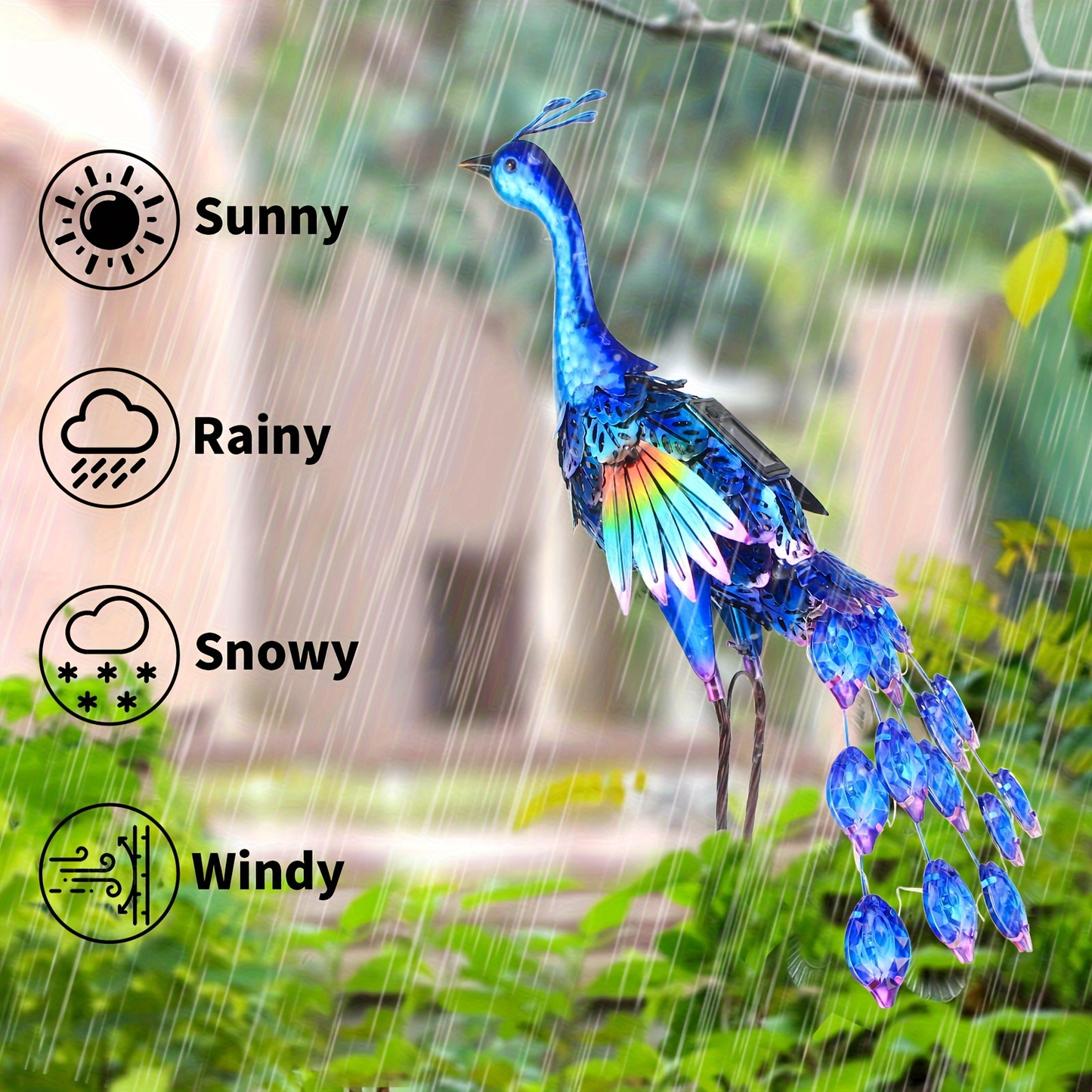 Solar Peacock Garden Statue – Metal Bird Sculpture with LED Lights, Outdoor Yard Art Decor for Patio, Lawn & Garden, Unique Gift
