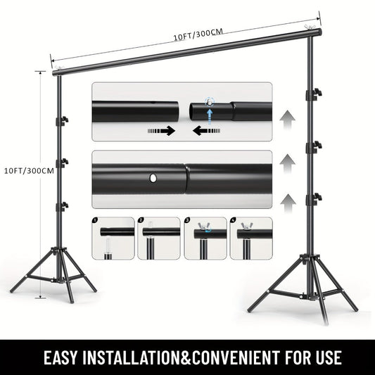 Multi-Size Adjustable Backdrop Stand Kit 10x10ft & 6.5x6.5ft – Heavy Duty Sturdy Background Support System for Photo Studio, Wedding