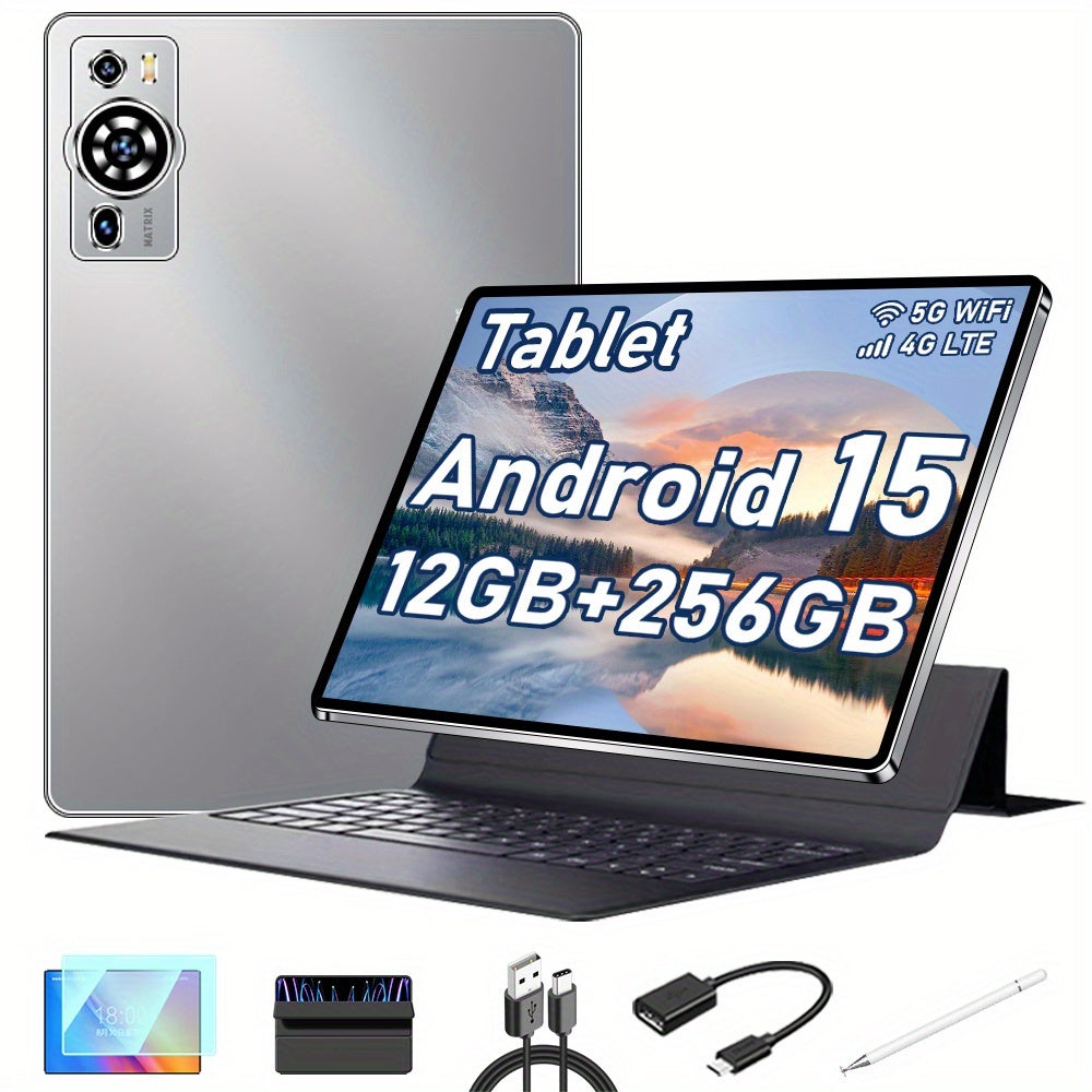 UXD A5 10.1-Inch Android 15 Tablet with 12GB Memory, 256GB Storage, 4G LTE and Keyboard Accessory Bundle