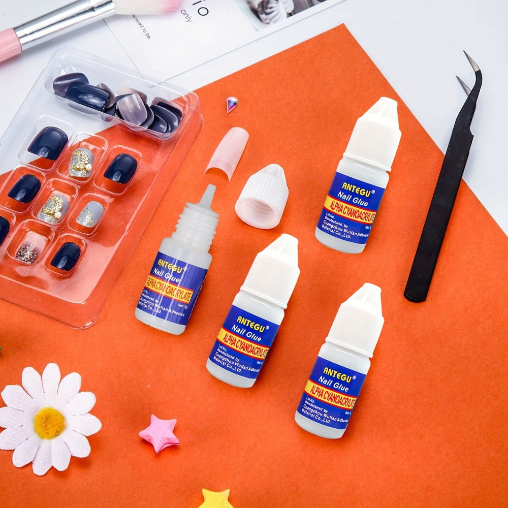 Nail Glue Set, ANTEGU 20 Pointed-Nozzle Bottles for Press-On Nails, Nail Tips, Rhinestones and Nail Repair