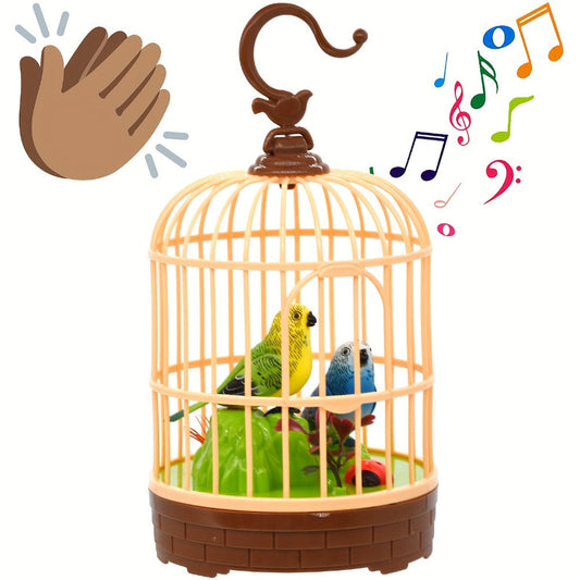 Mini Voice-Activated Birdcage Toy, Chirping & Wing-Fluttering Parrot, Interactive Sound-Responsive Animal Toy