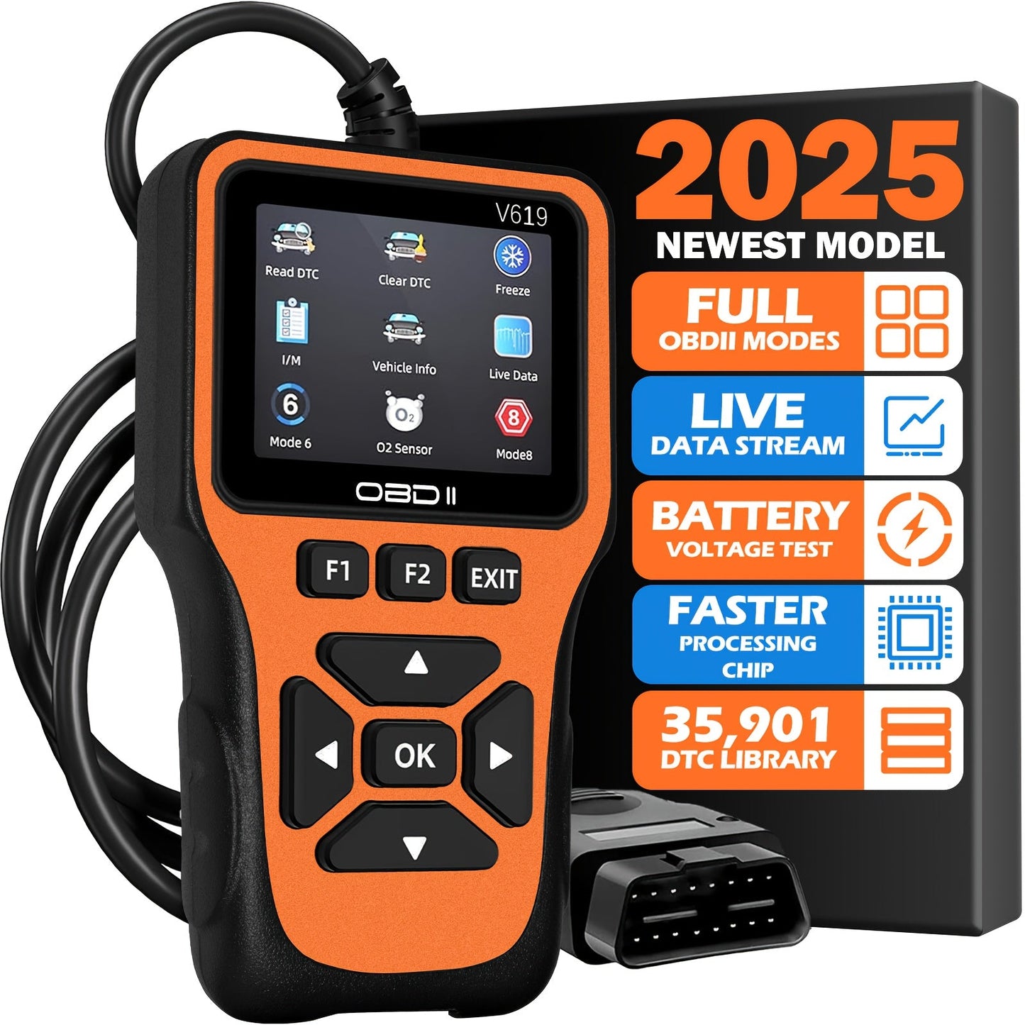 OBD2 Scanner Diagnostic Tool with 35, 901 DTC Library, Check Engine Code Reader, Live Data & Battery Test for 1996+ Cars