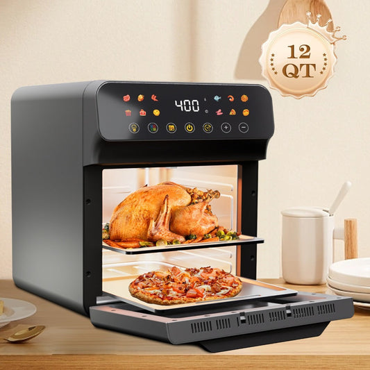 12Qt Air Fryer Convection Oven with Viewing Window, Touchscreen Panel, 12 Function Icons and Two Colors