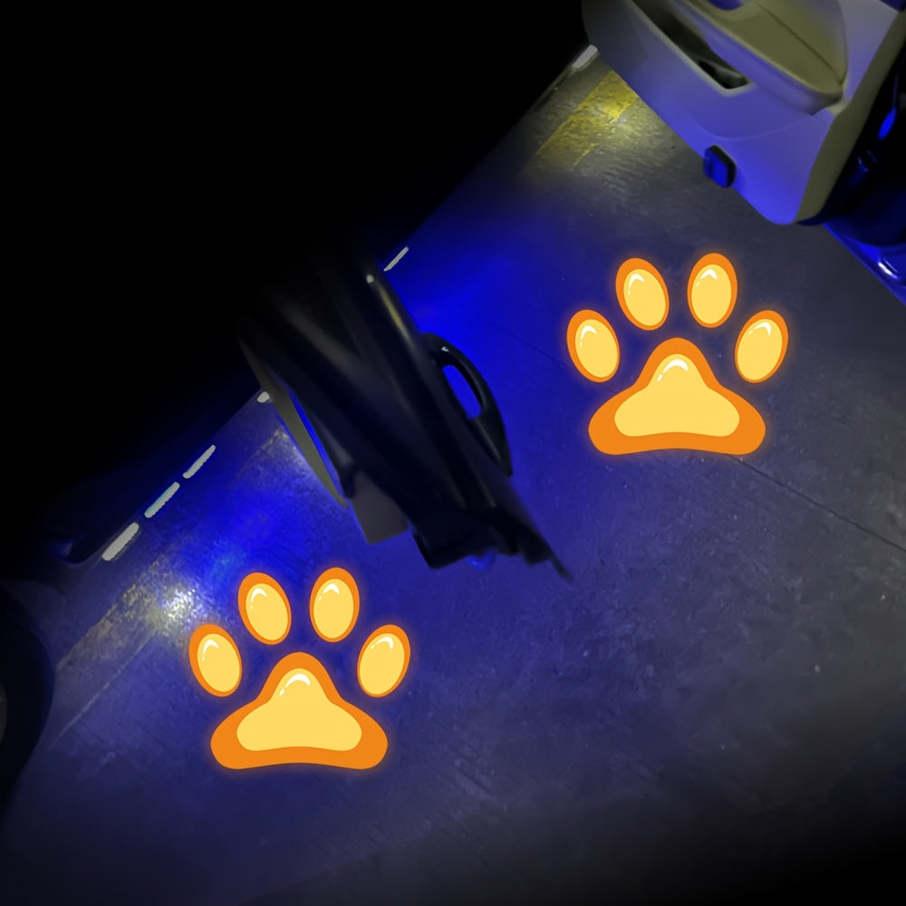 Two-Piece Car Door LED Projector Light Set with Paw-Print Pattern in Sky Blue, Pink or Amber