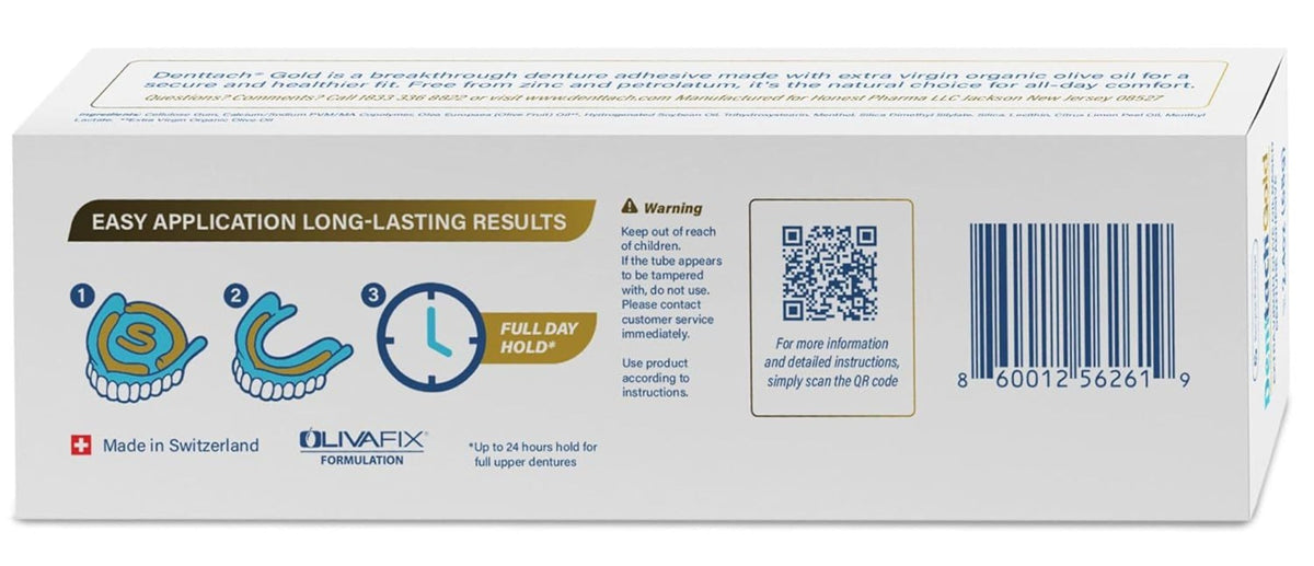Denture Adhesive Cream, Olive Oil-Based All-Day Secure Hold for Full & Partial Dentures