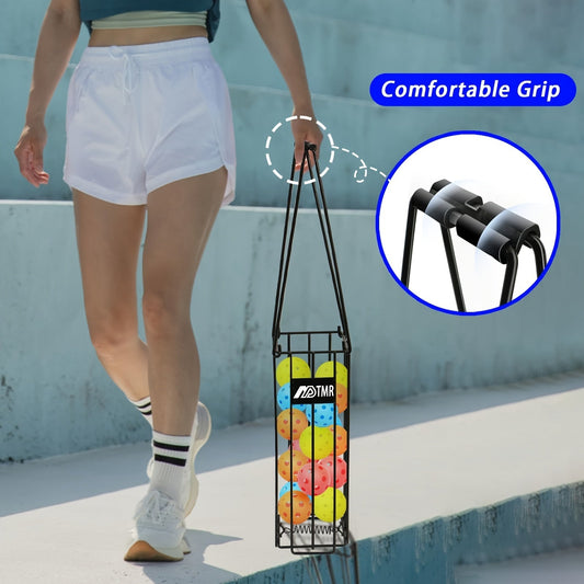 Pickleball & Tennis Ball Hopper Basket – Aluminum Alloy Ball Picker Upper with Handle, Portable Ball Collection Basket for Easy Court