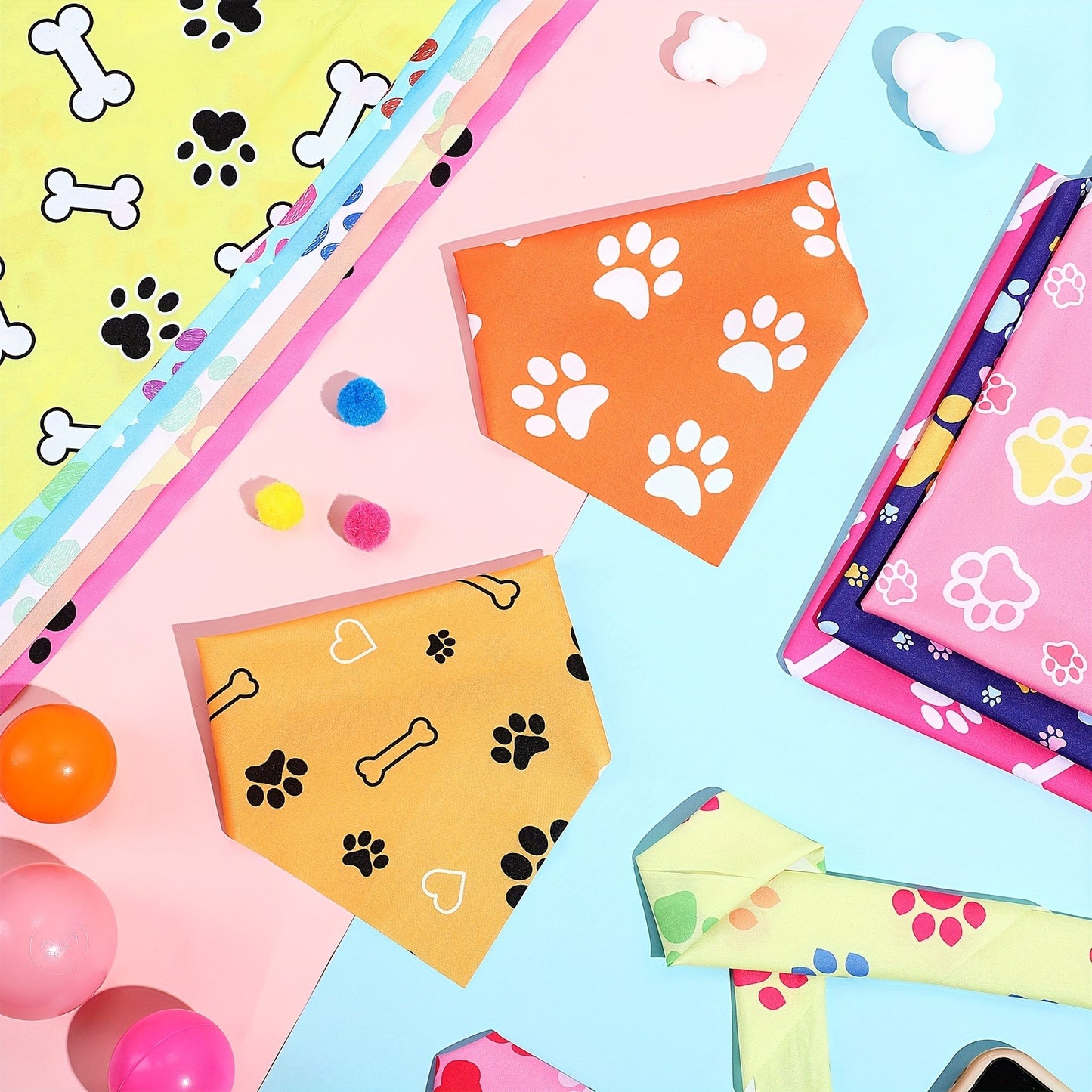 Dog Bandanas 50-Pack Paw Print Triangle Kerchief Bulk Set – Pet Costume Bibs for Dogs & Cats, Party Accessories for Grooming Salons
