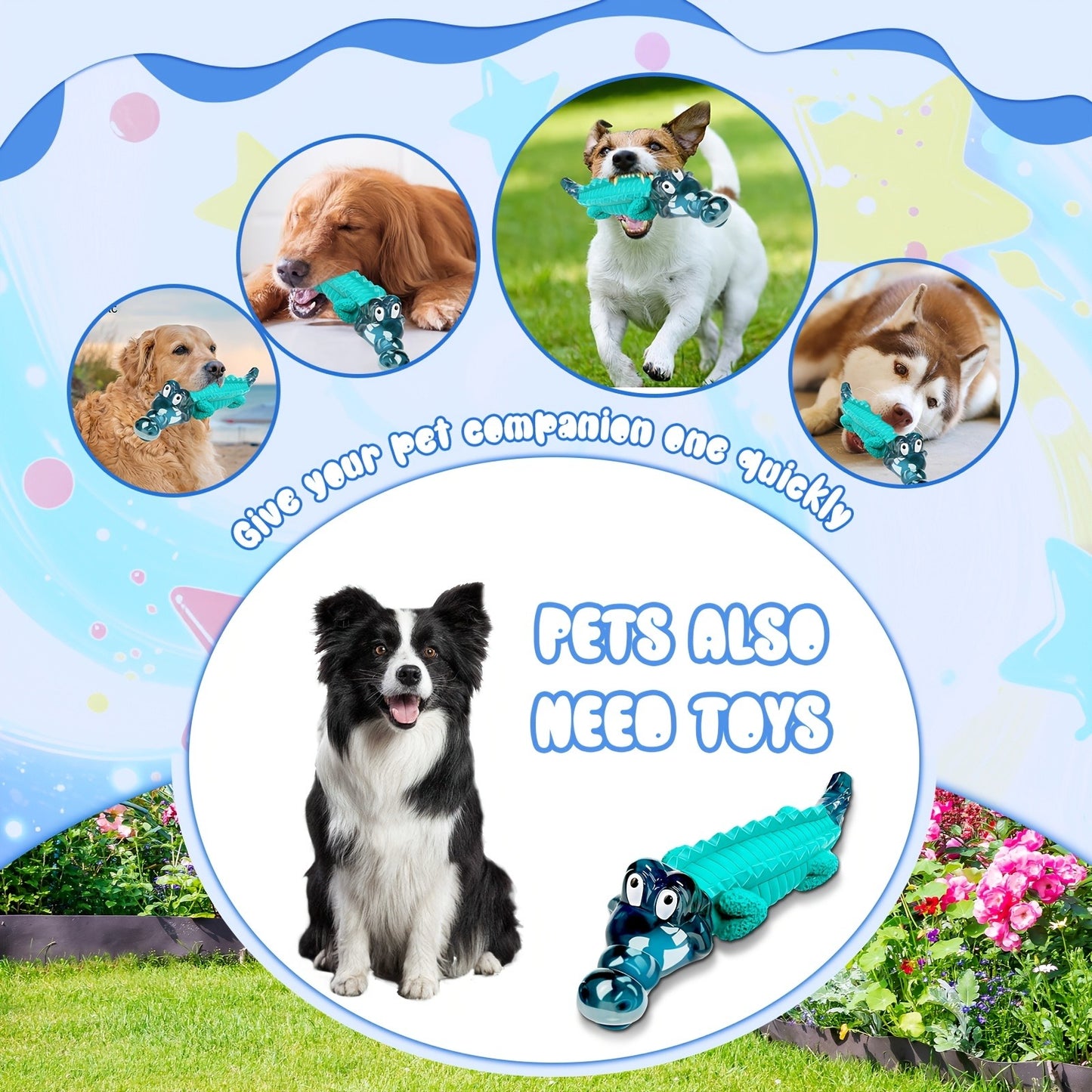 Indestructible Dog Chew Toy for Large & Medium Dogs – Tough Rubber Crocodile Chew Toy with Milk Flavor & Dental Ridges
