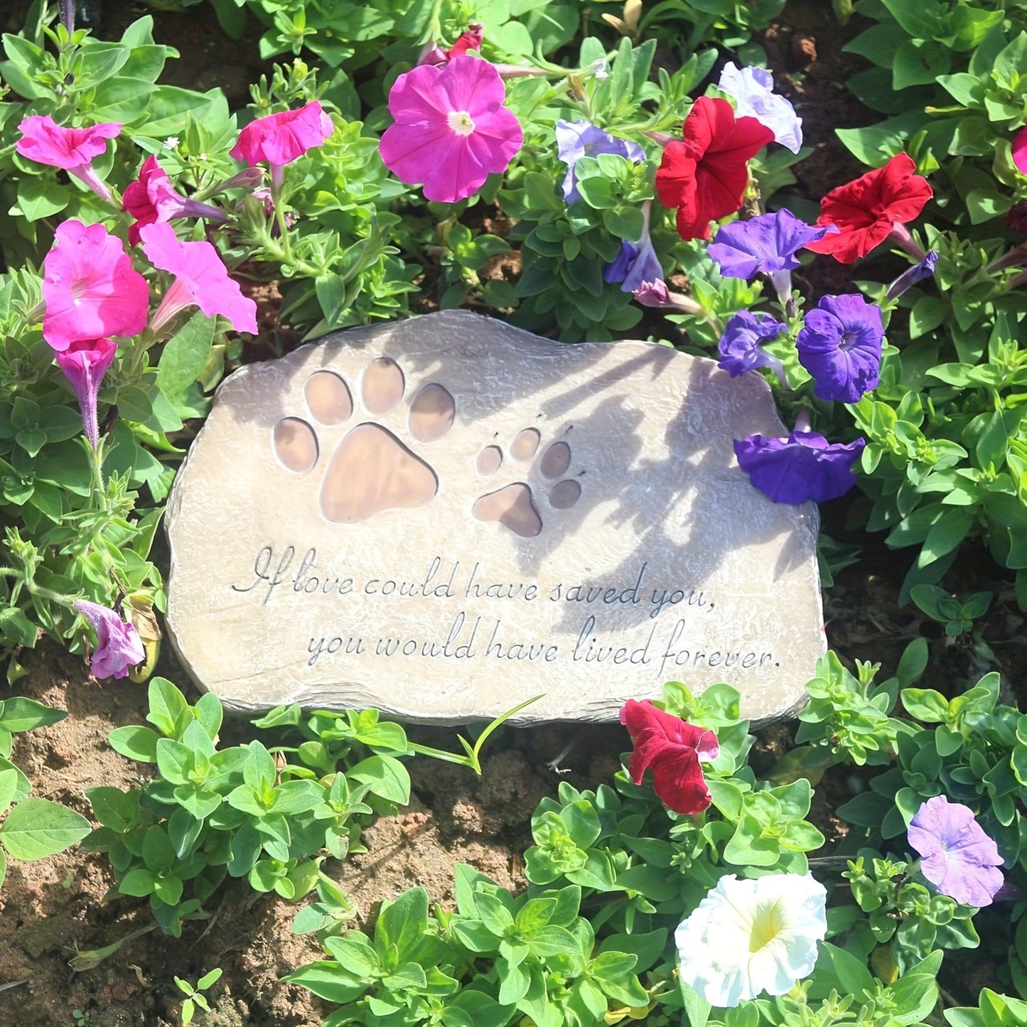 Pet Memorial Stone Hand-Painted Paw Print Garden Grave Marker for Dogs & Cats, Sympathy Loss Gift Indoor Outdoor Pet Remembrance Stone