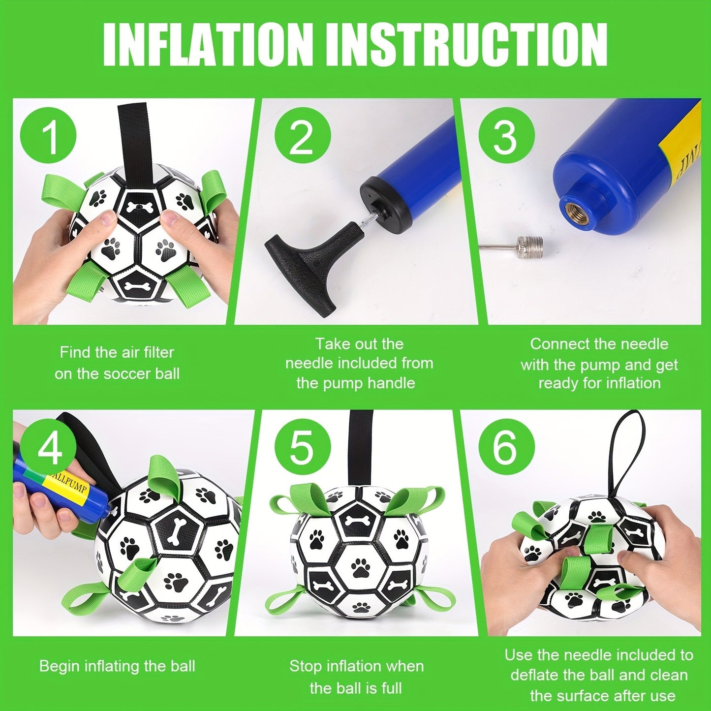Soccer Ball Dog Toy with Straps – Interactive Tug of War Ball for Dogs, Durable Outdoor Water Toy for Small Medium Dogs