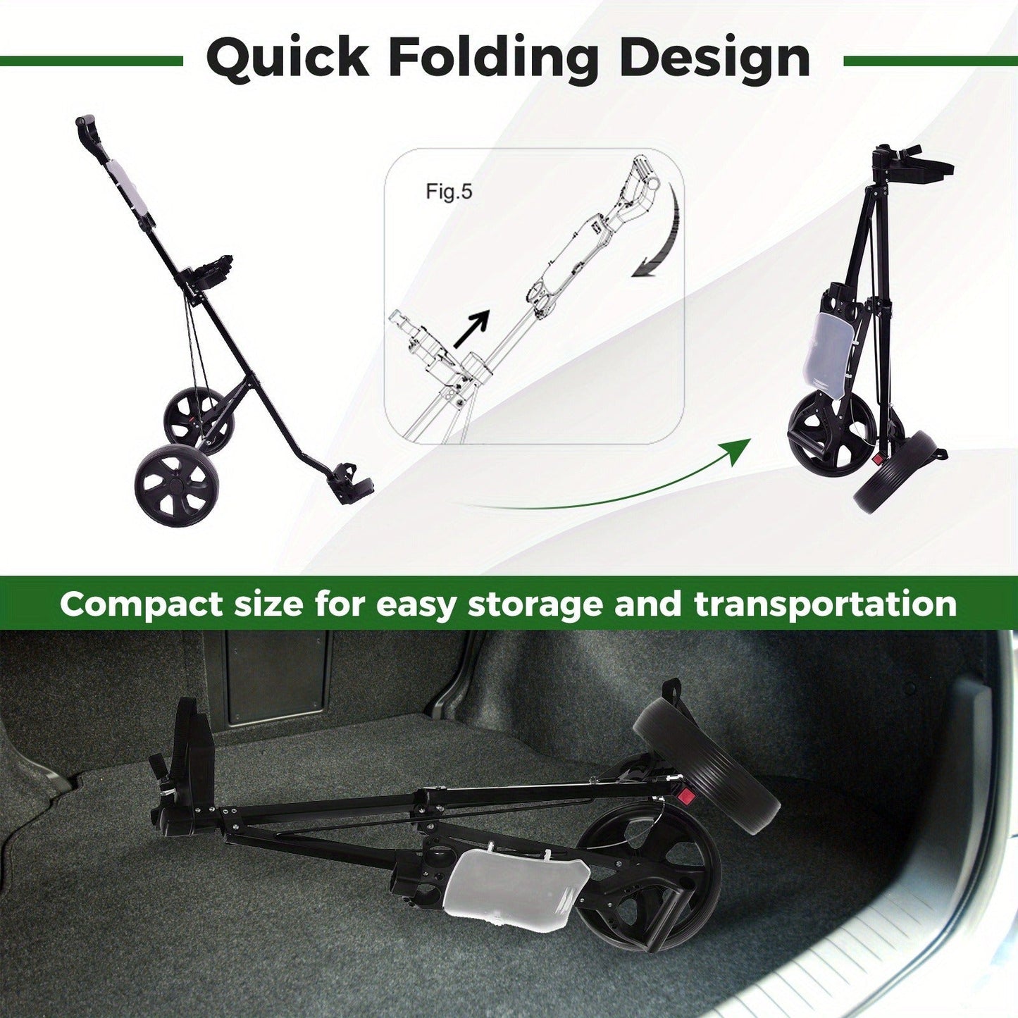 Foldable 2 Wheel Golf Push Cart Trolley with Scoreboard – Lightweight Steel Frame Pull Cart with Adjustable Handle, Score Counter