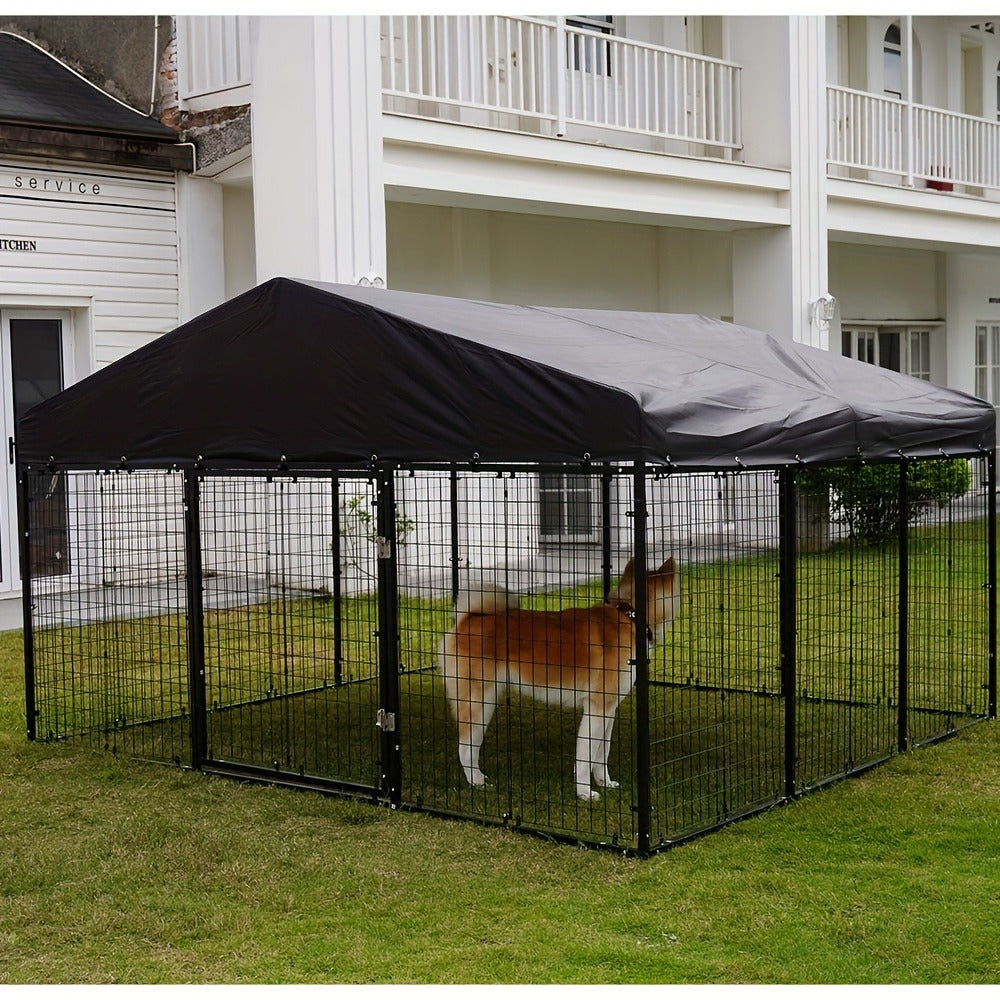 Outdoor Dog Kennel Heavy Duty Galvanized Steel with Roof Double Safety Locks Rust-Resistant Large Dog Cage Fence Run for Big Dogs