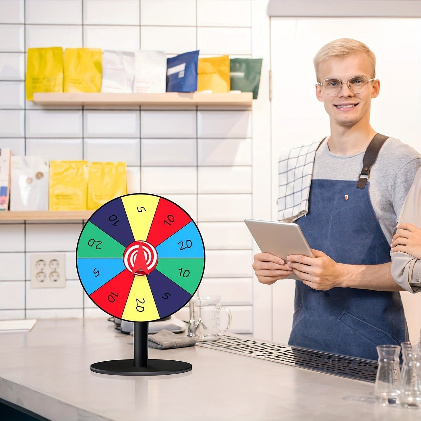 Tabletop Spinner Wheel 10 Slot – 8 Inch Heavy Duty Iron Base Prize Wheel for Carnival Games, Trade Show Spin Wheel, Party Supplies