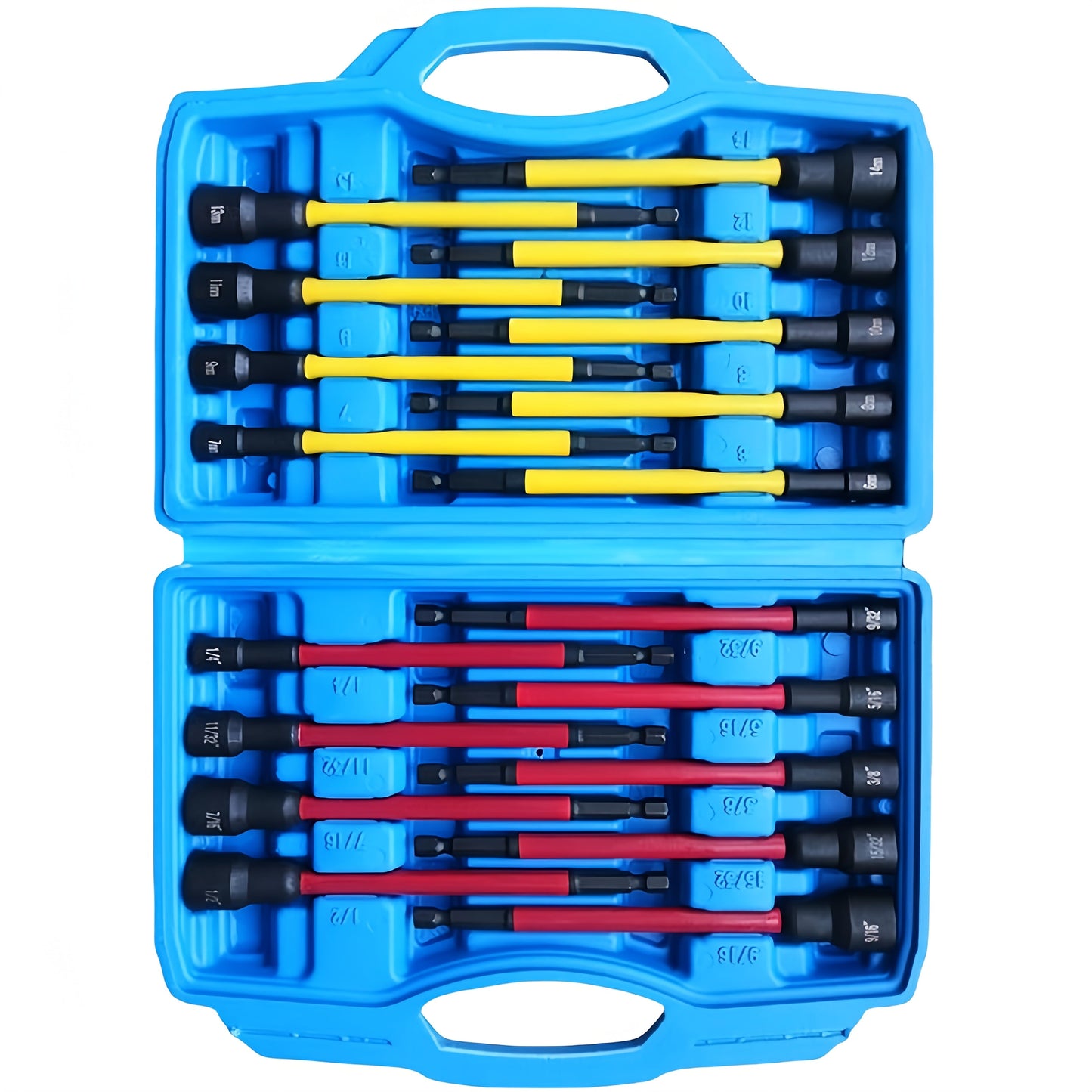 Magnetic Nut Driver Set 18-Piece, Impact-Ready Extra Long Hex Shank, SAE & Metric CR-V Steel Screwdriver Bit Kit for Power Drills