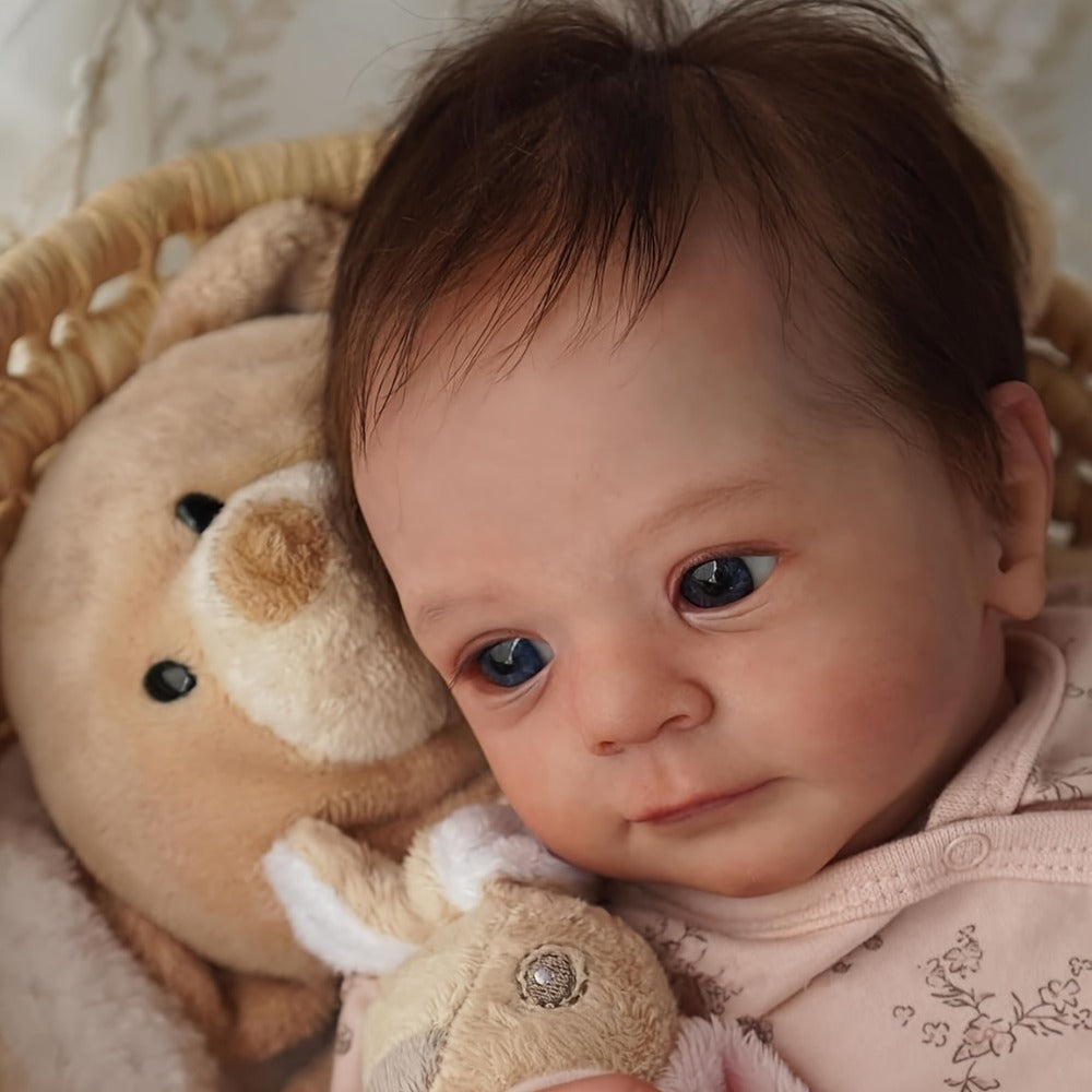 Reborn Doll, 19-Inch Full Silicone-Vinyl Figure with Poseable Limbs, Hand-Tied Hair and Accessory Set
