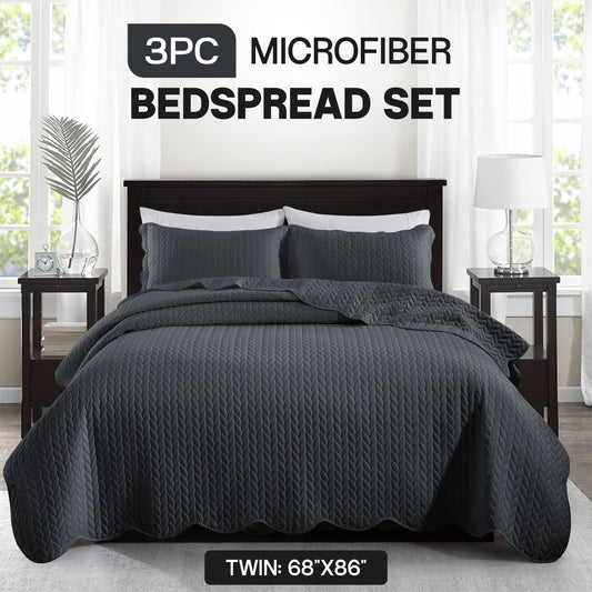 Chevron-Texture Three-Piece Bedspread Set in 16 Colors with Twin, Queen-Full, King and California King Sizes