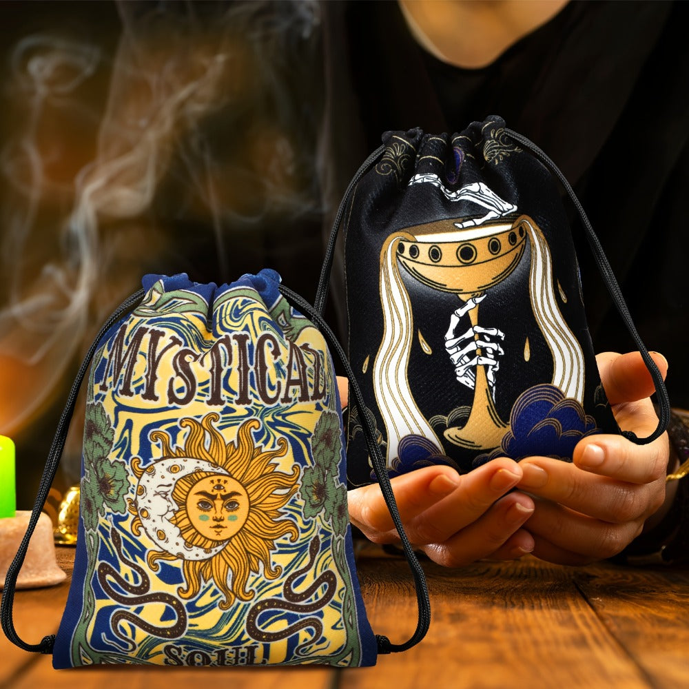 Velvet Tarot Card Bags 16 Pcs Mystical Drawstring Pouches 7.1x5.9 Inch – Dice Jewelry Storage Bag Set for Tarot Enthusiasts