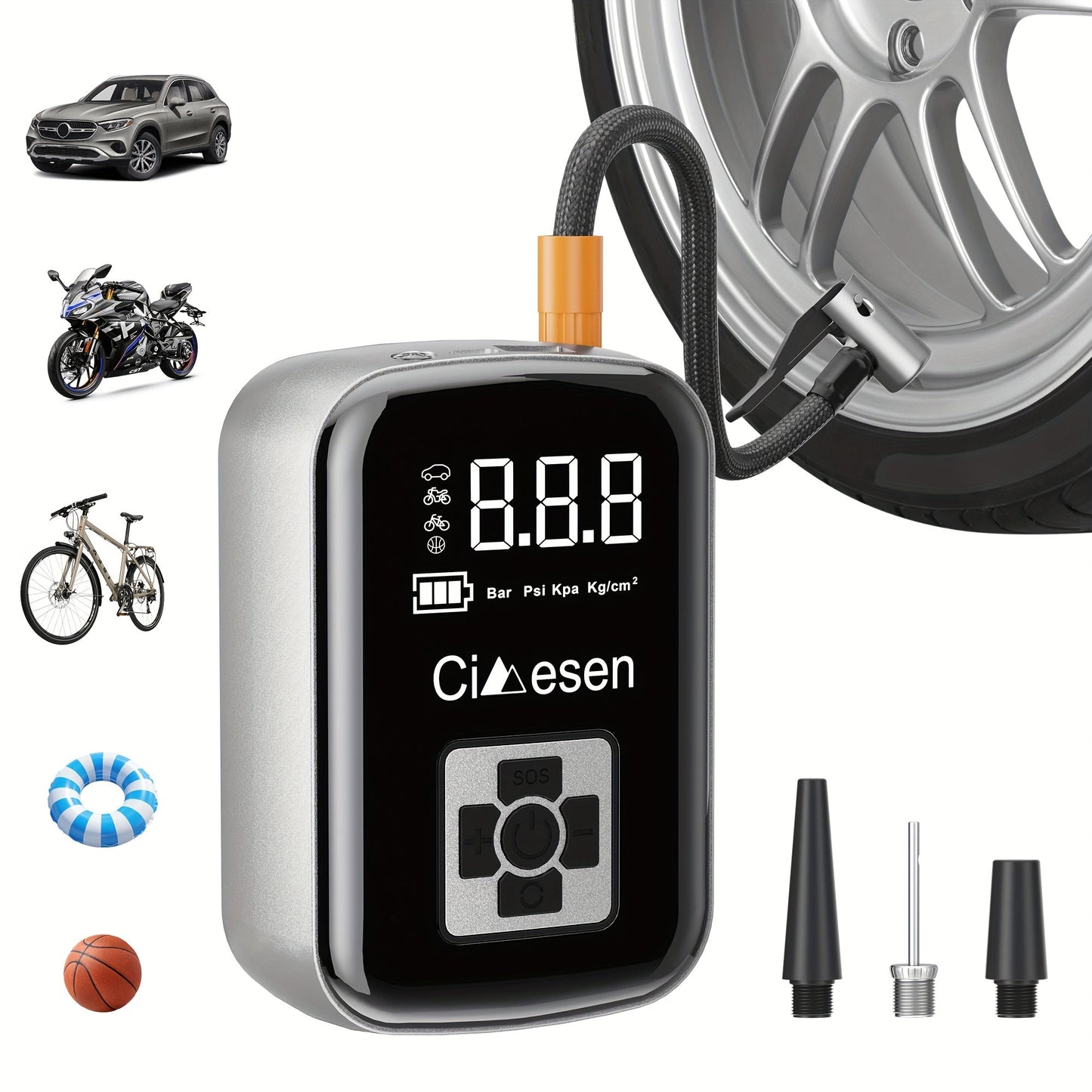 Portable Tire Inflator Air Compressor 150PSI 100W Cordless 4000mAh Digital Display 5 Modes USB-C Fast Charge for Car Motorcycle Bicycle Ball