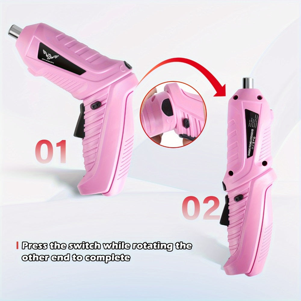Pink Electric Screwdriver Set 47pcs 3.6V Cordless Drill Screwdriver Rechargeable 3.5Nm Torque for Entryways, Bedrooms and Living Spaces