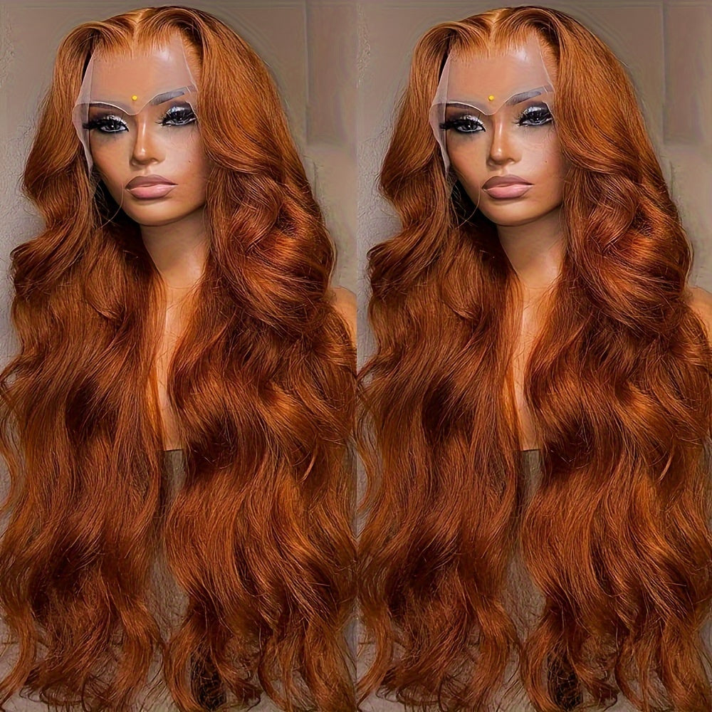 Lace Front Wig Ginger-Orange Body Wave, 24- or 32-Inch Synthetic Style with 13x4 Front and Three Combs