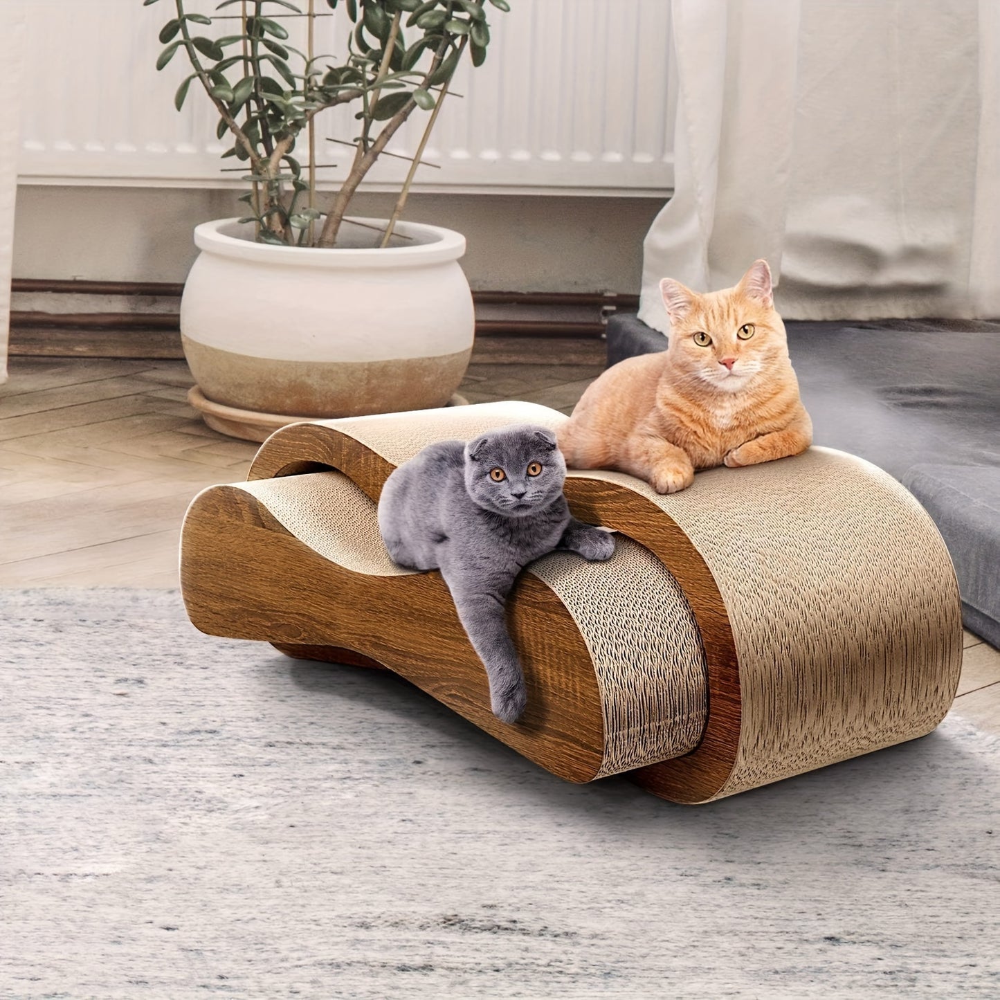 Cat Scratcher Cardboard Lounge Bed – 2-in-1 Reversible Corrugated Scratch Pad with Hidden Hideout, Durable 5-Layer Board