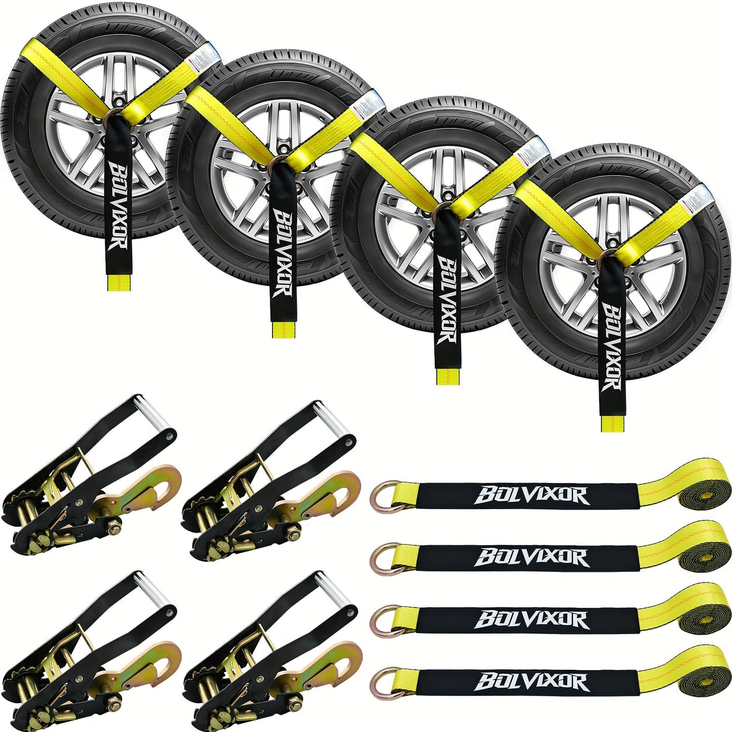 Wheel Straps Ratchet Tie Down 4-Pack 9, 900 lb Break Strength 2"x96" with Snap Hooks Anti-Slip Design – Heavy Duty UTV ATV SUV Truck Car