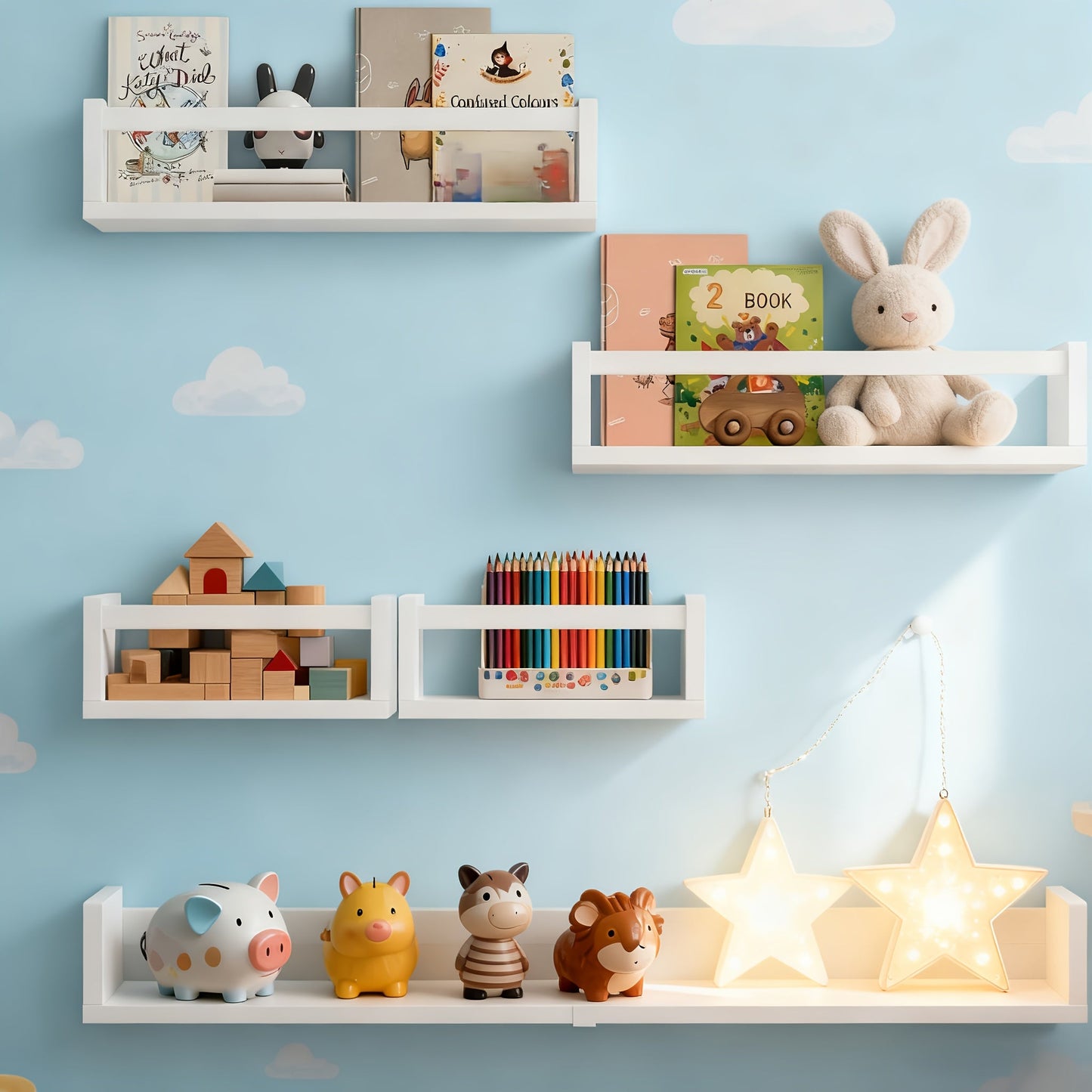 Floating Wall Shelves shown in the White option