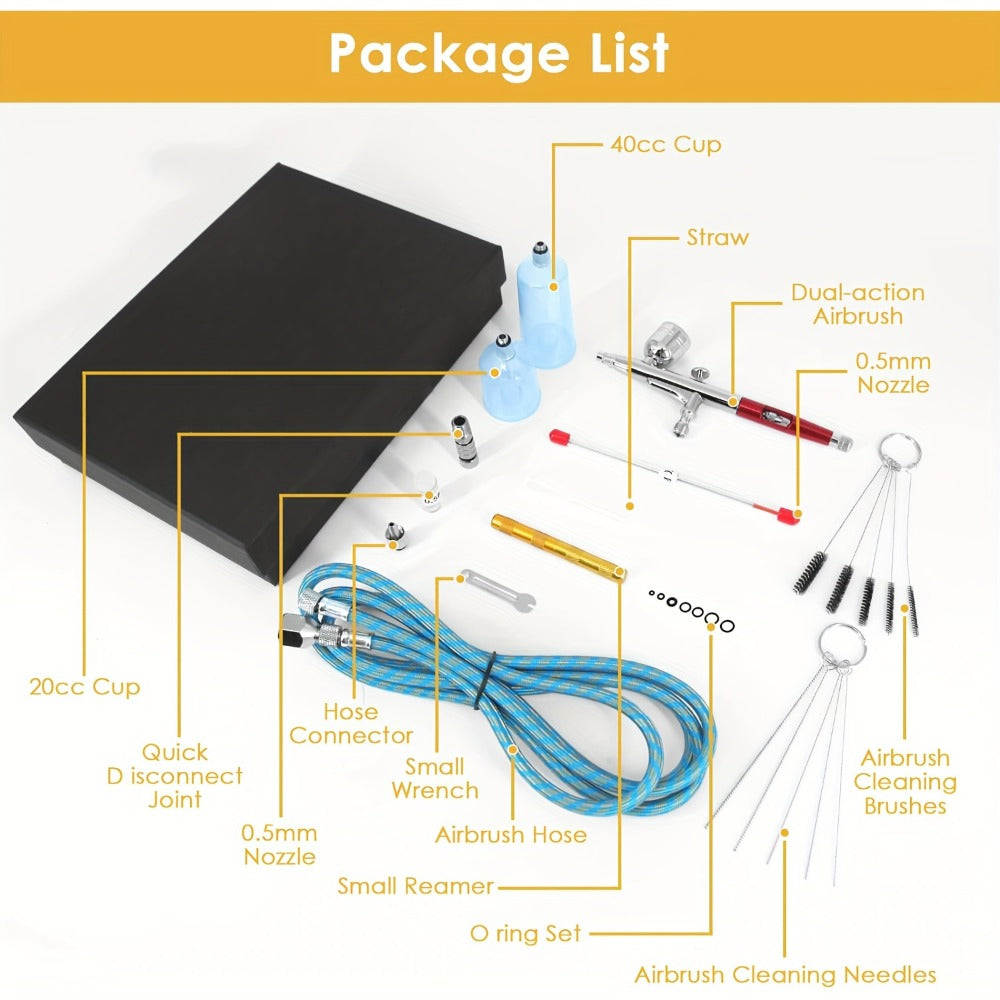 Airbrush Kit Dual-Action Gravity Feed โ 0.3mm & 0.5mm Needle Sets, 7cc 20cc 40cc Cups, Complete Air Brush Gun Set for Nails, Makeup