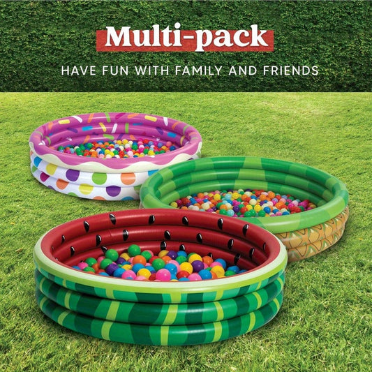 Kiddie Pool 3-Pack, 45 Inch Inflatable Swimming Pool for Kids with Fun Watermelon Pineapple Cupcake Designs