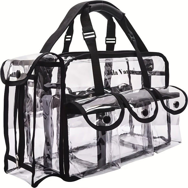 Stadium Approved Clear PVC Tote Bag Extra Large Transparent Shoulder Bag 3 External Pockets Adjustable Straps Waterproof for Men Women