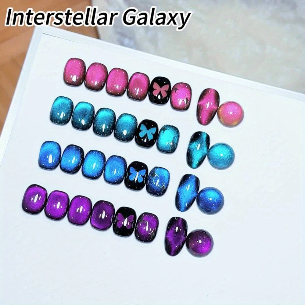 Gel Nail Polish 4-Color Interstellar Galaxy Magnetic Cat-Eye Set with Shimmer Finish and UV/LED Soak-Off Cure