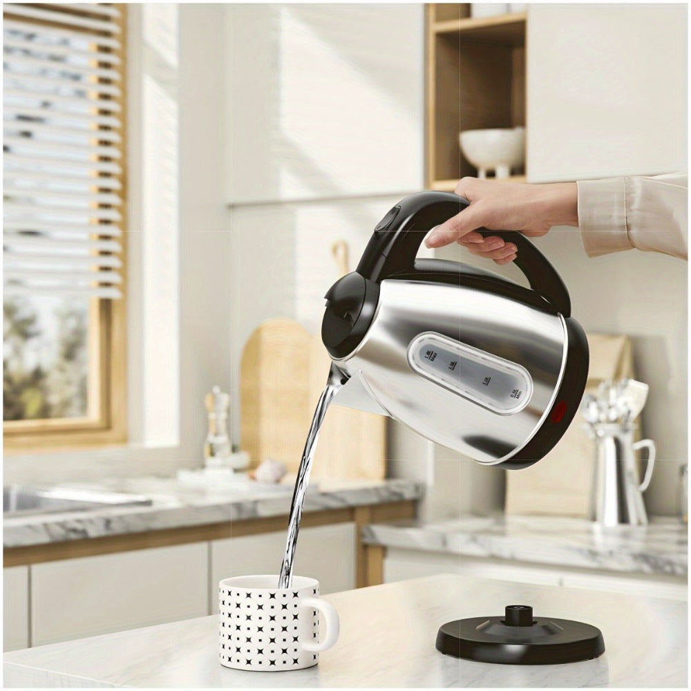Electric Kettle 1.8L 1200W Stainless Steel with Water Window, Auto Shut-Off and Cordless Base