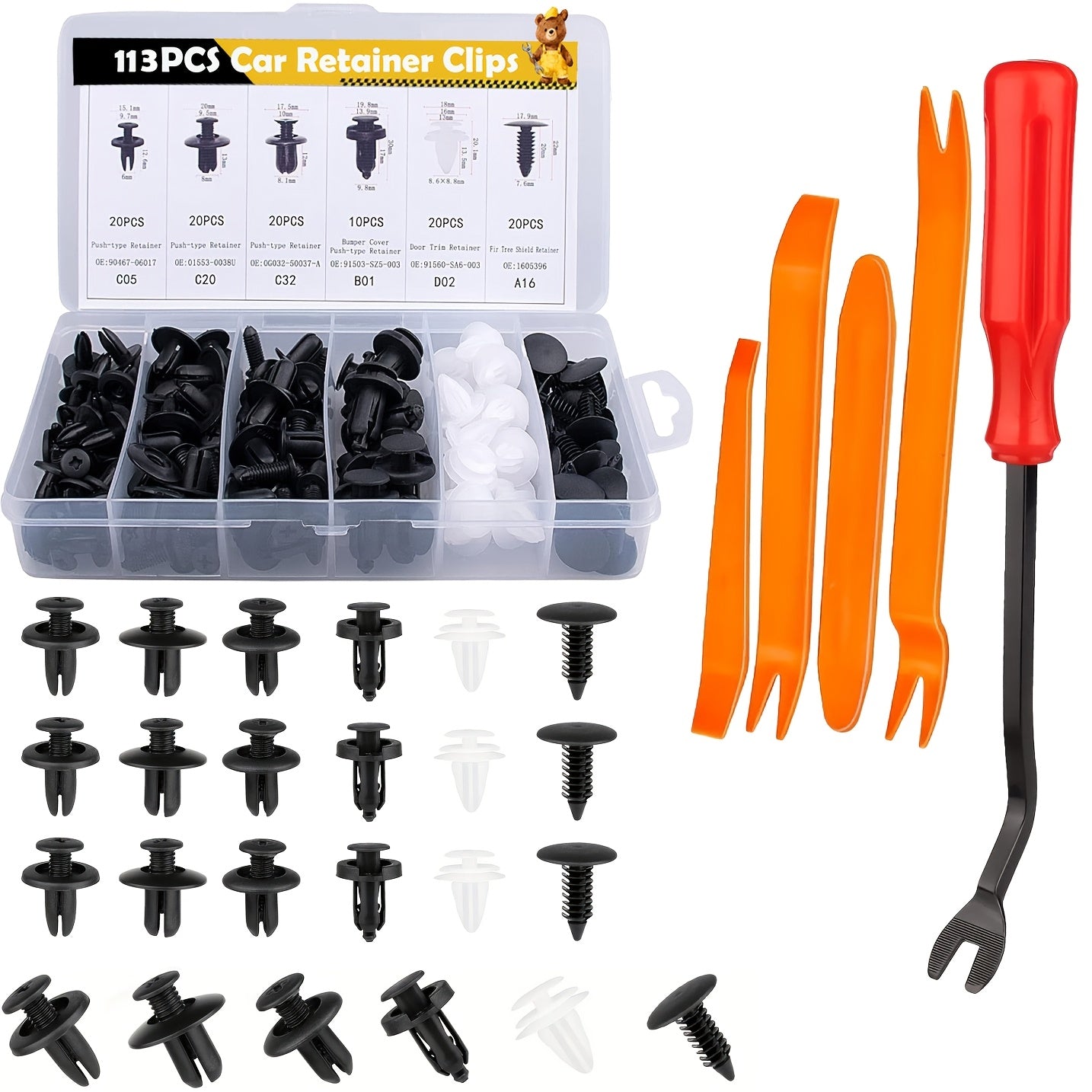 Car Retainer Clips Push Fasteners Kit Bumper Plastic Rivets Assortment for Auto Interior Exterior Trim Panel Body Clips – 113 to 928 Pcs