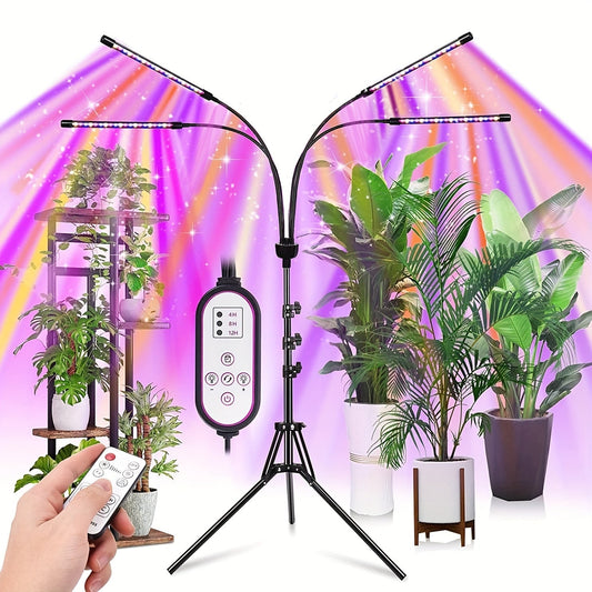 Adjustable Floor Tripod LED Plant Lamp with RF Remote, 4 or 5 Flexible Heads and 29-61in Stand