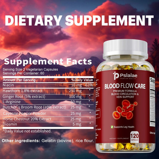 Blood Flow Support Capsules with Niacin, Hawthorn & Ginger Root, Heart Health & Leg Circulation Supplement