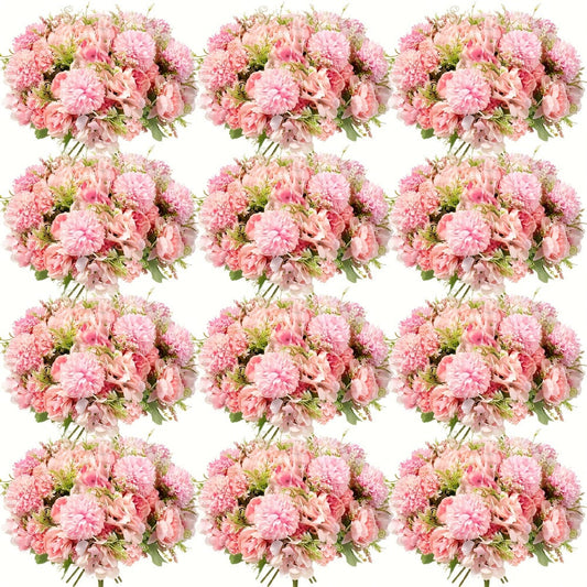 Artificial Flowers 12-Bundle Peony and Hydrangea Bouquet Set in Five Colors for Wedding Decor