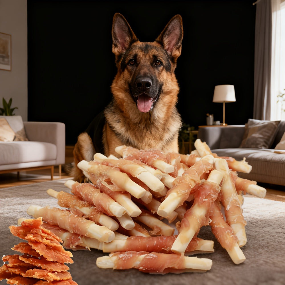 Calcium Stick Dog Treats – Chicken Wrapped Milk Calcium Sticks, High Protein Easily Digestible Training Rewards for Small Medium Large Dogs