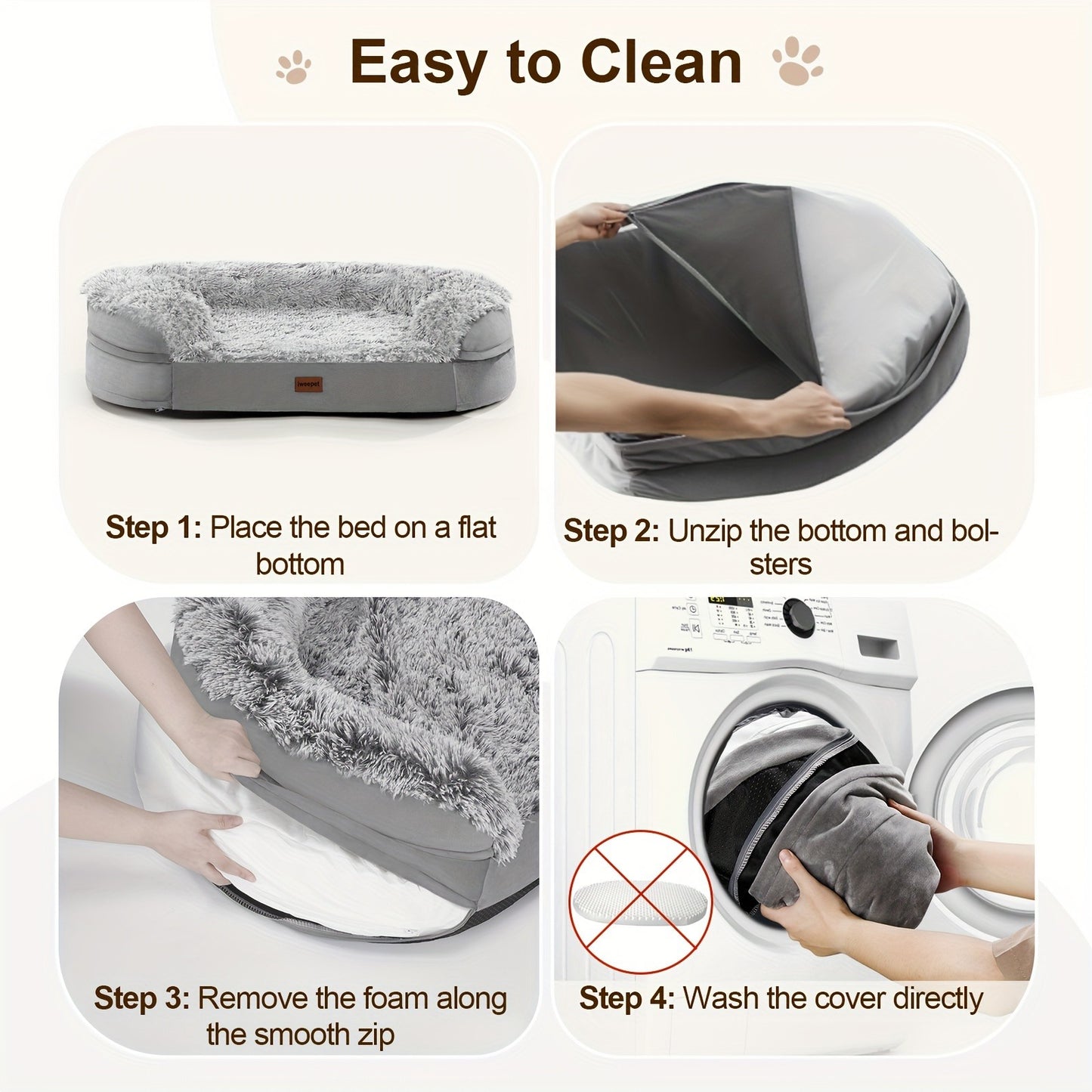 Orthopedic Dog Bed Egg Foam Ultra Soft Washable Cover for Large Medium Small Dogs Aging Pets Rectangle Semicircle Anti-Slip Joint Relief Pet