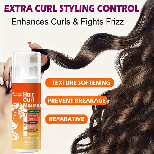 7-in-1 Natural Oil Curl Mousse Long-Lasting Hold Deep Moisturizing Rosemary Castor Coconut Oil – Smoothing Frizz-Free Curl Defining Foam